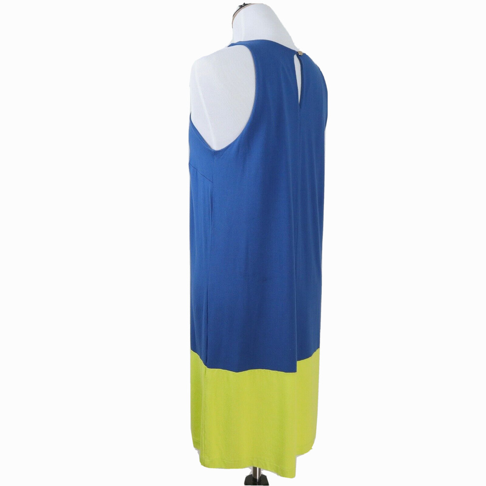 Ann Taylor Size M Midi Shift Dress Color Block Navy Blue Chartreuse - Picture 3 of 9